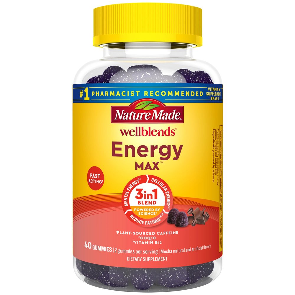 Nature Made Wellblends EnergyMAX Gummies, Fast Acting Caffeine, CoQ10 & Vitamin B12 1000mcg, Energy Support Gummy Vitamins, Nature Made Gummies, 40 Count