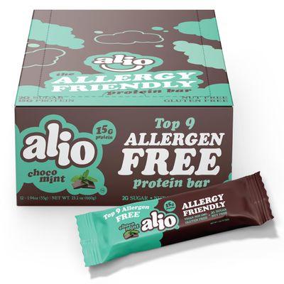 Alio Protein Bars - Choco Mint (12 Bars)  Free From The Top 9 Food Allergens, High Protein, Low-Calorie, Vegan, Gluten-Free, Nut-Free, Non-GMO, Plant-Based, Seed Oil Free, Delicious & Healthy Snack