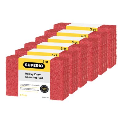 Scouring Pad Non-Scratching Scrubber Non-Scratch Cleaning Scrub Pads Heavy Duty Scouring Pad Reusable Kitchen Scrubbing Pad Pack of 18 Red, by Superio