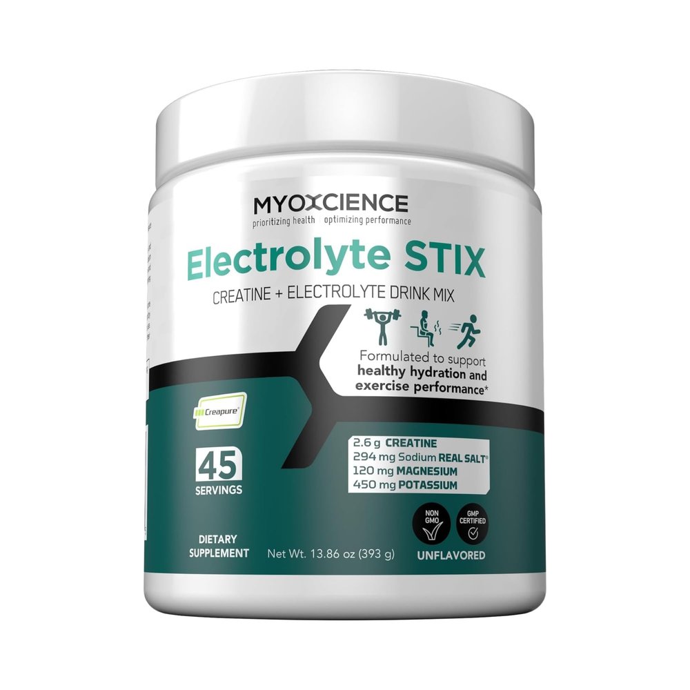 MYOXCIENCE Electrolyte STIX | Creatine Electrolyte Powder | Recovery from Exercise & Muscle Development w/Real Salt (Unflavored) (Jar 45 ct)