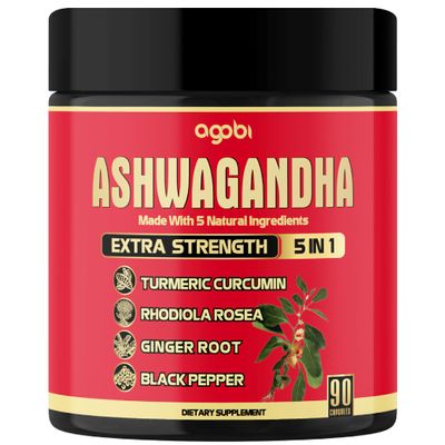 Ashwagandha Capsule 5in1-90 Vegan Capsules Blended with Ginger, Turmeric, Rhodiola Rosea & Black Pepper