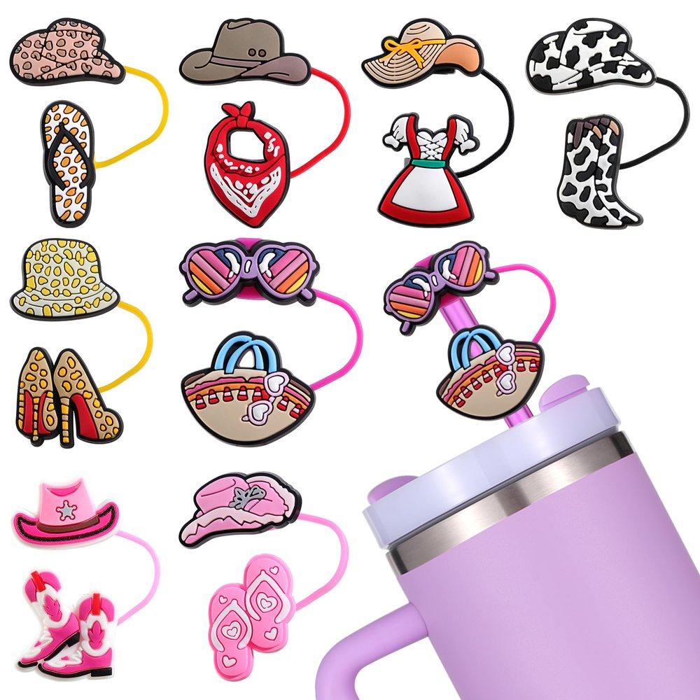 8Pcs Double-Layer Summer Straw Covers for Stanl-ey Cup, Reusable 10mm Beach Dresses Stanl-ey Straw Toppers, Portable 40oz Tumblers Straws Covers Caps for Stanl-ey Cup Decoration