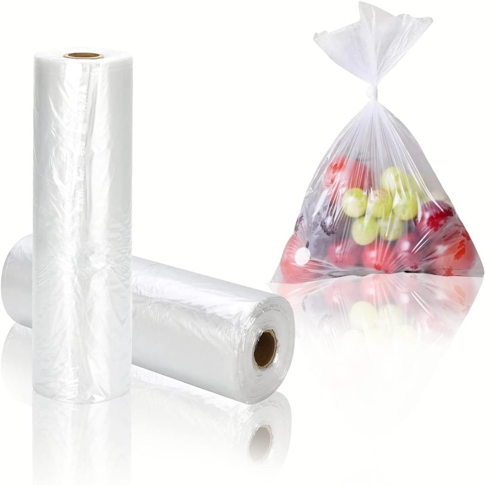 OausTect 14" X 20" Plastic Produce Bag on a Roll, Clear Food Storage Bags for Fruits Vegetable, 350 Bags/Roll (2 Rolls)