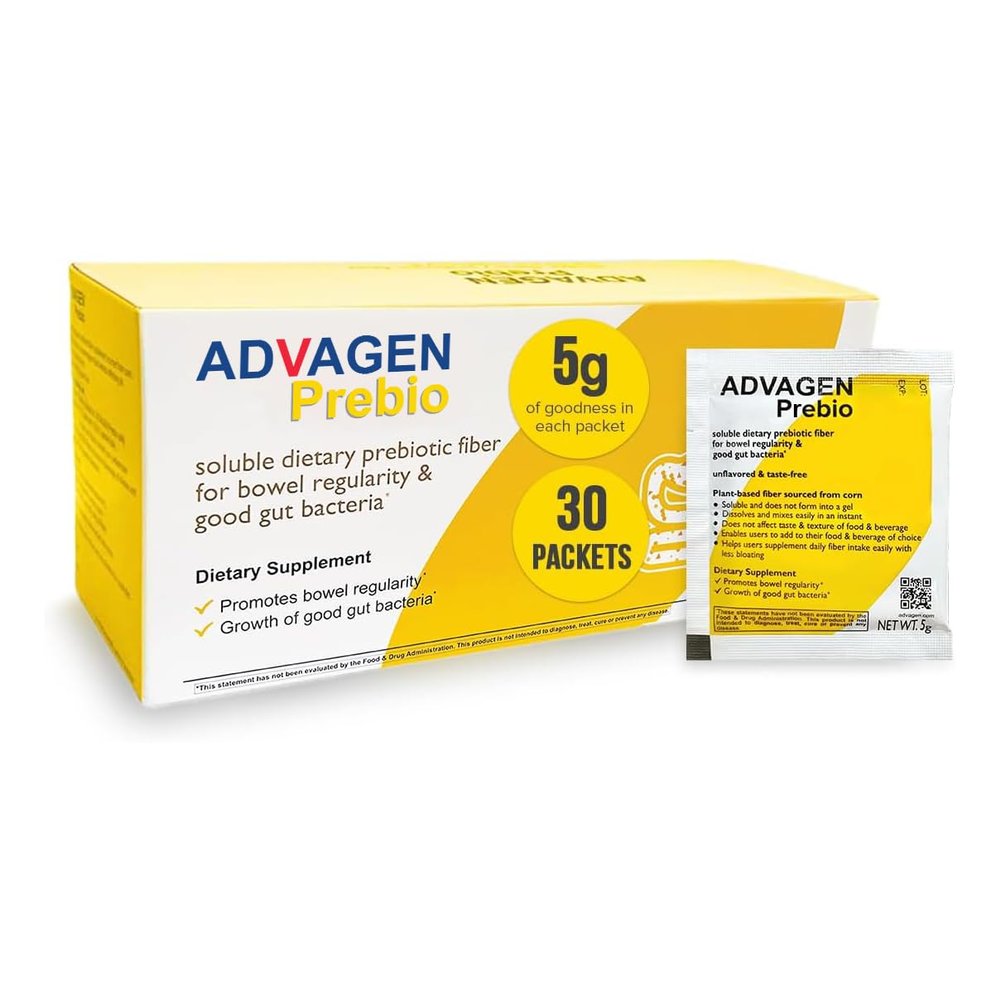 ADVAGEN, Prebio Fiber Supplement Powder Unflavored - Soluble Prebiotic Fiber Powder, Unflavored On The Go Packets, Non GMO Supports Gut Health, Bloating & Constipation Relief for Women Men 30 Servings