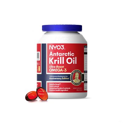 NYO3 Krill Oil Omega 3 Supplement 1000mg 90 Softgels EPA & DHA, Pure Antarctic Krill Oil with Astaxanthin and 56% Phospholipids Laboratory Tested