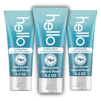 Hello Smiling Shark Fluoride Free Kids Toothpaste, Natural Fruit Punch, 4.2 Oz Tube (Pack of 3)