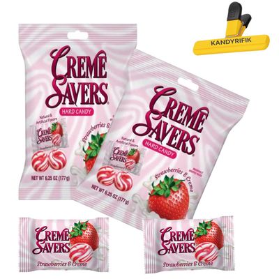 KANDYRIFIK CREME SAVERS (2 PACK 6.25 OZ STRAWBERRY & CREME) | Classic Original Individally Wrapped, Strawberries and Creme and Orange and Creme Hard Candy