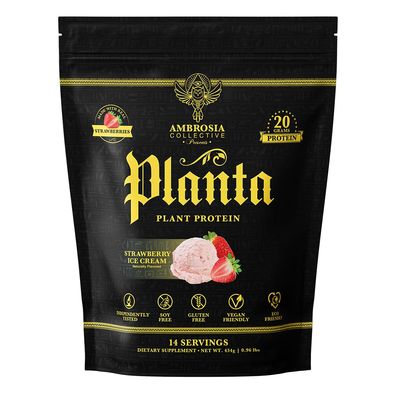 Ambrosia Plant Based Protein Powder 20g | Clean Vegan Pea Protein Powder | Gluten & Dairy Free, Keto Friendly, No Added Sugar | 14 Servings | Strawberry Ice Cream
