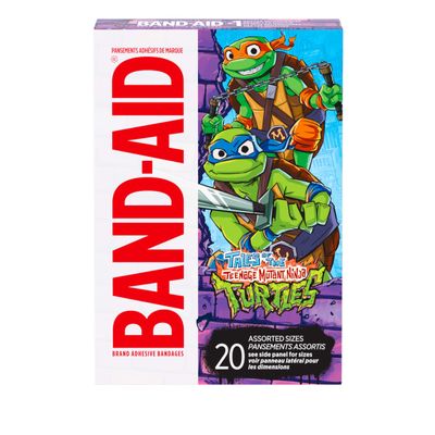 BAND-AID Brand Adhesive First Aid Bandages for Minor Cuts & Scrapes, Wound Care Featuring Nickelodeon TMNT Characters, Fun Bandages for Kids & Toddlers, Sterile, Assorted Sizes, 20 ct