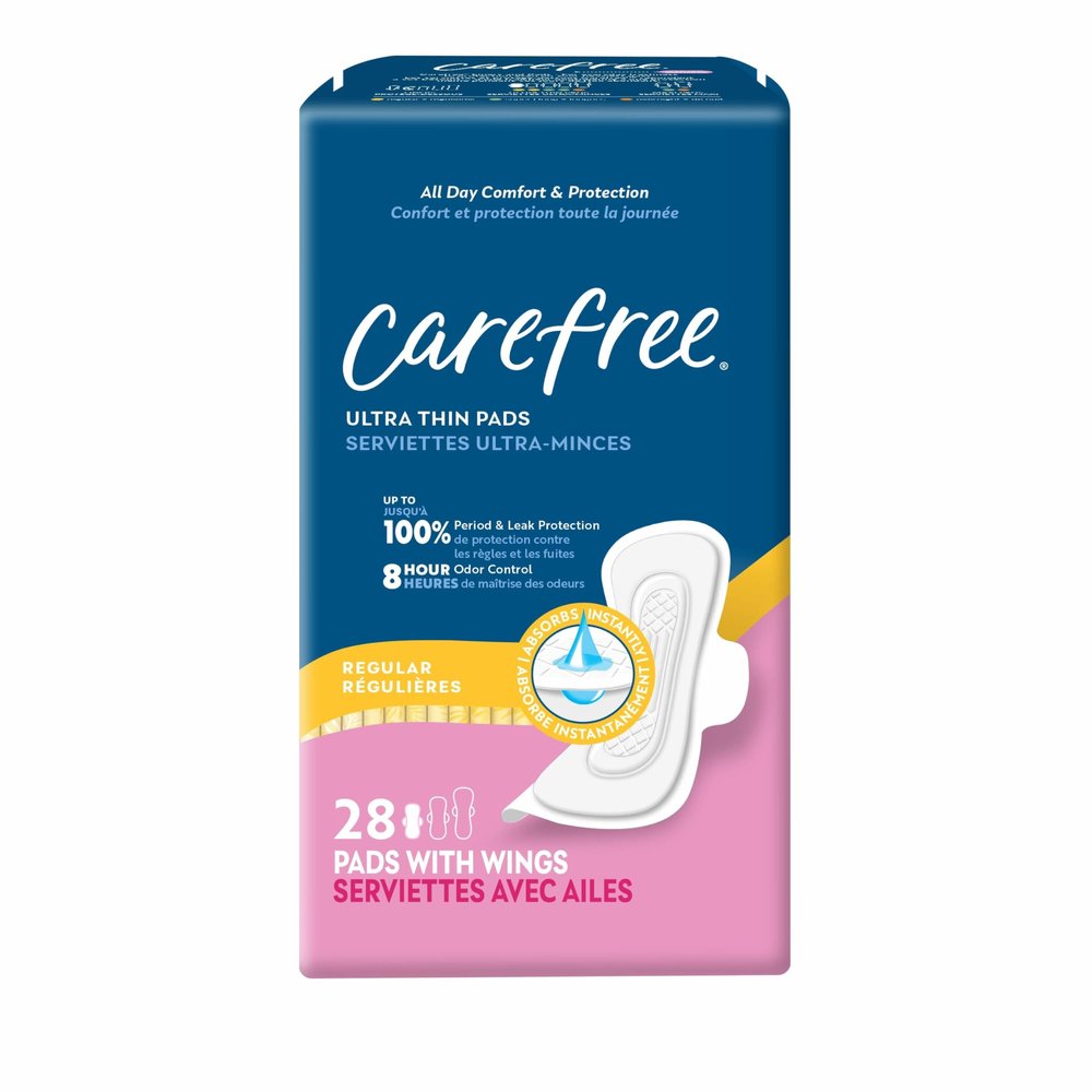 Carefree Ultra Thin Pads for Women, Regular Pads with Wings, 28ct | Carefree Pads, Feminine Care, Period Pads & Postpartum Pads | 28ct (Pack of 1)