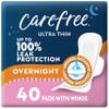Carefree Ultra Thin Pads for Women, Overnight with Wings | Feminine Care & Postpartum Protection | 40ct (Pack of 1) view 1