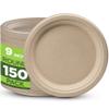 100% Compostable Paper Plates Heavy Duty - 150 Pack Biodegradable Disposable Plates  9 Brown Disposable Dinner Plates Made of Eco-Friendly, Natural Unbleached Sugarcane Bagasse, Microwavable Plates view 1