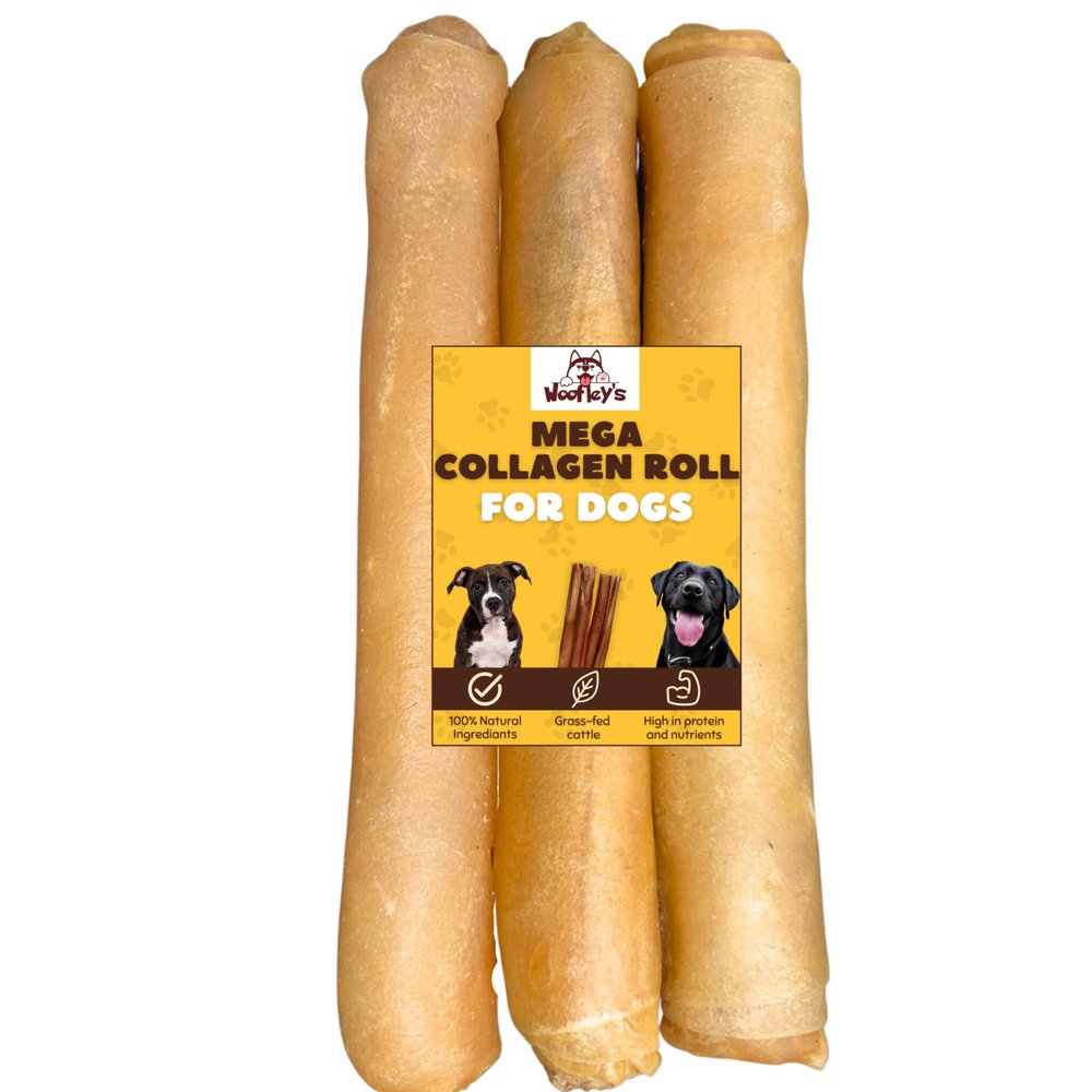 Woofley's Extra Thick Collagen Roll (10-12 Inch - 3 PCS) - Chews for Dogs - Bully Stick Rawhide Alternative Dog Chews No Hide Bones for Medium & Large Dogs