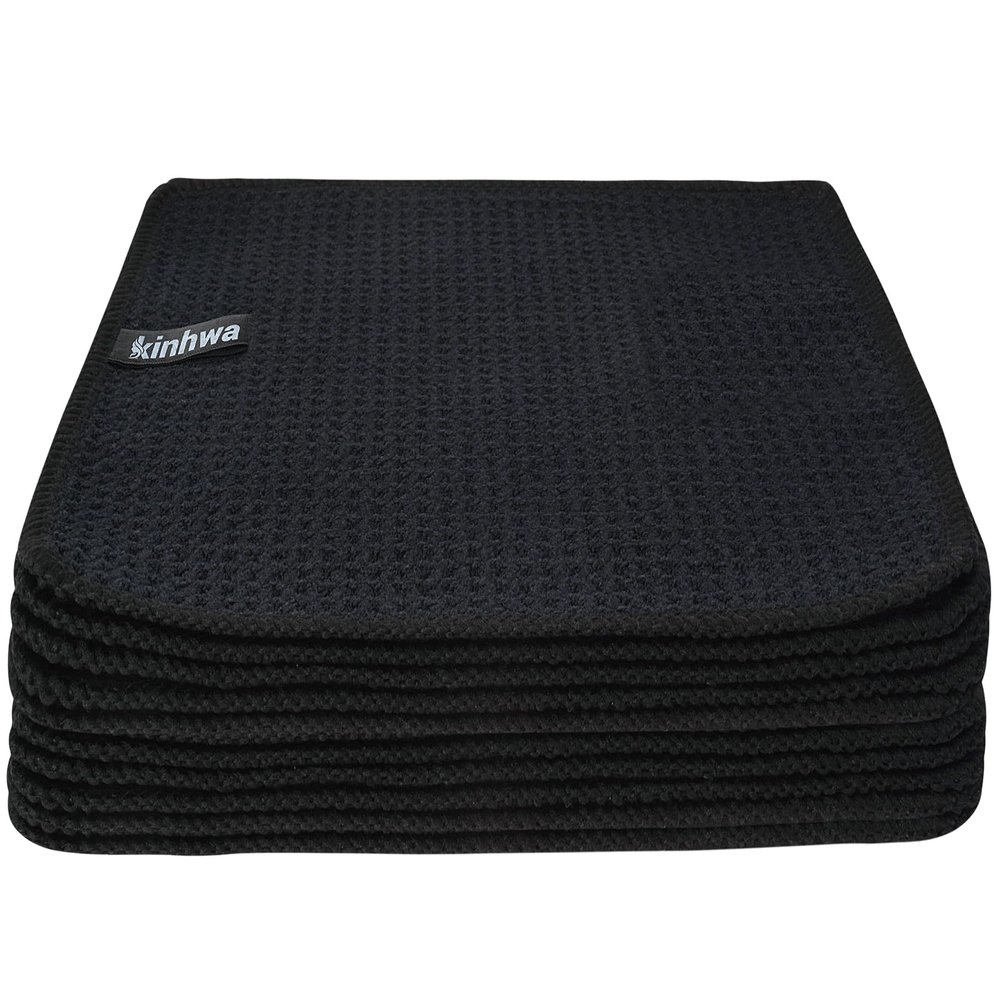 KinHwa Dish Cloths for Washing Dishes Kitchen Towels Microfiber Dish Towels for Kitchen Dish Towels Absorbent 8inch x 8inch 6 Pack (Black, 8in x 8in 10 PC)