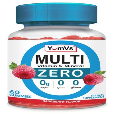 YUM-V'S Multivitamin Zero Gummies by YumVs | Sugar-Free Vitamins Supplement for Women & Men | Chromium, Thiamine, and Magnesium | Natural Raspberry Flavor Chewables - 60 Count