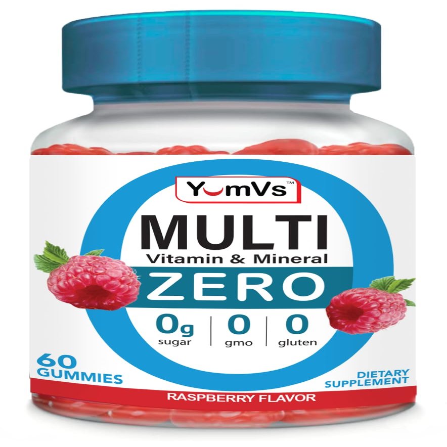 YUM-V'S Multivitamin Zero Gummies by YumVs | Sugar-Free Vitamins Supplement for Women & Men | Chromium, Thiamine, and Magnesium | Natural Raspberry Flavor Chewables - 60 Count