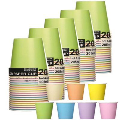 Nippon Dexie KHN207AC Paper Cups, 7.0 fl oz (205 ml), 7 Assorted Colors, Pack of 20, For Both Hot and Cold Use, Disposable, Made in Japan