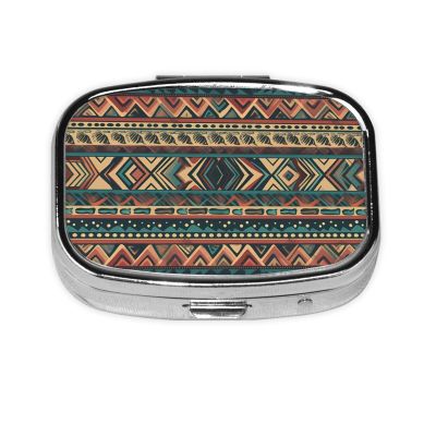 Square Pill Box Native American Cute Small Pill Case 2 Compartment Pillbox for Purse Pocket Portable Pill Container Holder to Hold Vitamins Medication Fish Oil and Supplements