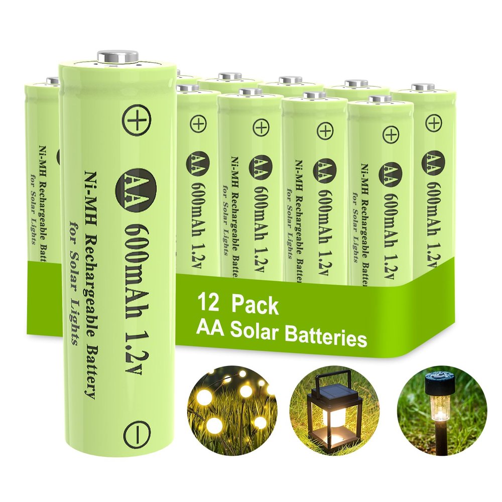 Porvoo AA Ni-MH 600mAh 1.2V Rechargeable Batteries, AA Solar Batteries for Outdoor Solar Lights, Garden Lights, String Lights (12Pack AA)