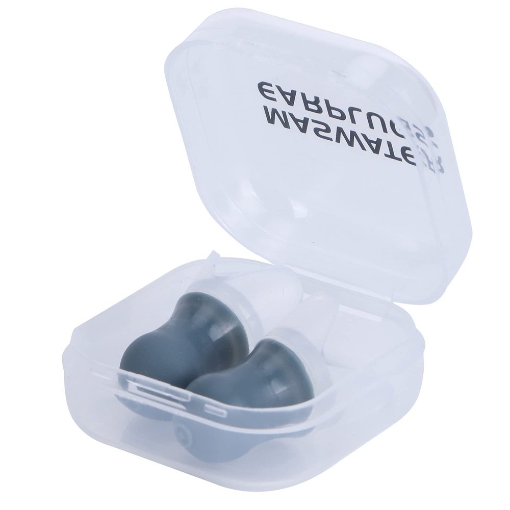 2Pcs Reusable Silicone Ear Plugs, Watertight and Noise Reduction for Swimming, Flying, and More(Gray Large +pp Box)