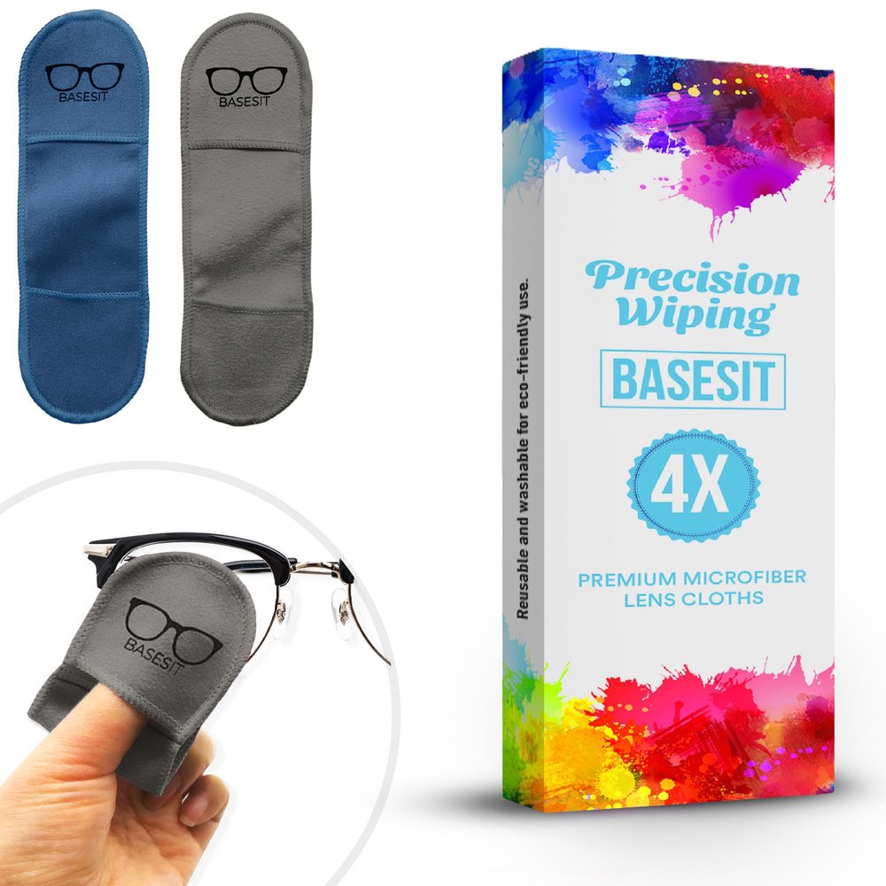 Basesit Eyeglass Cleaning Cloth, 4 Pack, Eyeglass Cleaning Wipes, Lens Wipes for Eyeglasses, Eye Glasses Cleaner Wipes, Eye Glass Clean Cloths, Eye Glasses Cleaner Cloth (Blue/Gray)