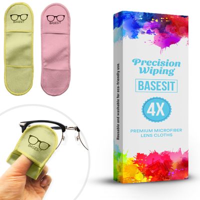Basesit Eyeglass Cleaning Cloth, 4 Pack, Eyeglass Cleaning Wipes, Lens Wipes for Eyeglasses, Eye Glasses Cleaner Wipes, Eye Glass Clean Cloths, Eye Glasses Cleaner Cloth (Pink/Yellow)