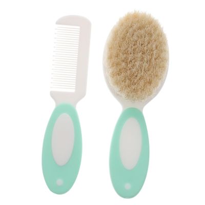 Hoement 1set Practical Care Wool Shampoo Brush and Comb Set for Boy Girl Natural Scalp Massage Tools Gentle Cleaning for Newborns and Toddlers Blue