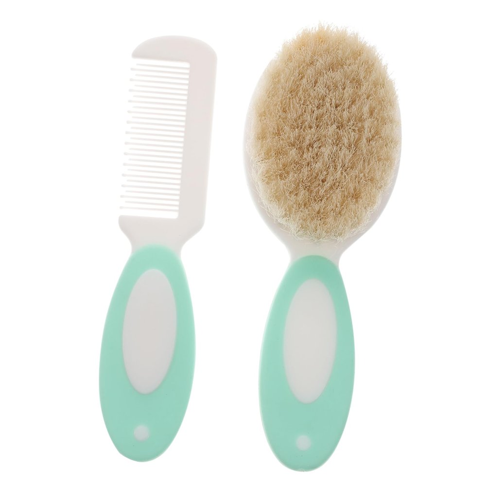 Hoement 1set Practical Care Wool Shampoo Brush and Comb Set for Boy Girl Natural Scalp Massage Tools Gentle Cleaning for Newborns and Toddlers Blue