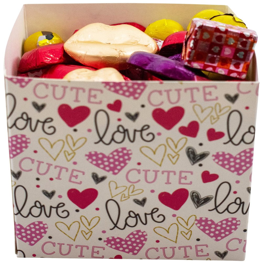 Festive Foil-Wrapped Milk Chocolates in a Box (1 lbs, Valentine's Day - Cute Love)