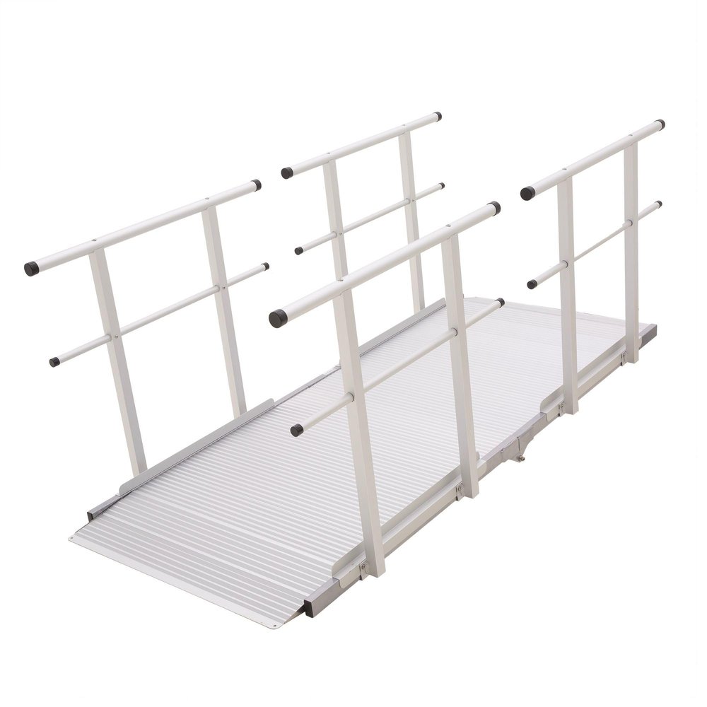 6' L Silver Spring Folding Aluminum Mobility Ramp with Dual Handrails, 850 lb. Capacity, 2" Siderails, Textured Traction, Scooter or Wheelchair Access