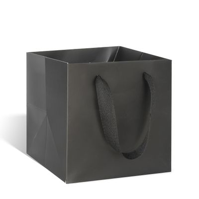 ADIDO EVA Black Square Gift Bags Medium Size Square Bottom Paper Bags with Handles for Party Favor, Shopping Bag (10x10x10 In, 10 CT)