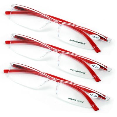V.W.E. 3 Pairs Lightweight Comfortable Transparent Frame Clear Rectangular Readers Reading Glasses - Men Women (3 Red, 1.50, x)