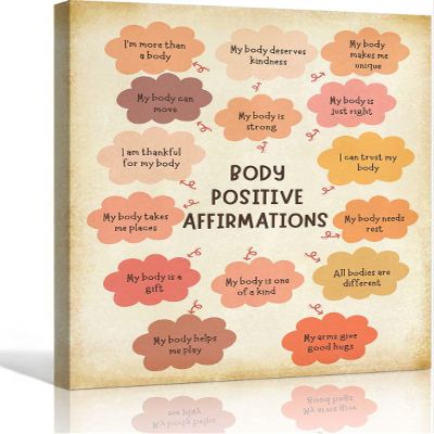 Jinbligt Body Positive Affirmations Wall Art Mental Health Posters Therapy Office Decorative Pictures Giclee Prints for Living Room (24.00''x36.00'',Framed)