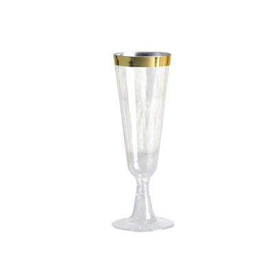 24 pcs 5 oz Clear with Gold Rim Plastic Champagne Flutes Glasses - Clear Drinkware, Plastic Wine Glasses for Weddings Parties Events Receptions Home Bar Cocktails Dining Tableware Decorations