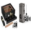 Tesonway Cigar humidor and Cigar Lighter with Cigar Cutter V Cut, Cedar Wood Humidor Cigar Box, Cigar Accessories Drawer, Windproof Refillable Butane Lighter, Cigar Gifts for Men view 1