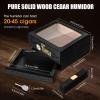 Tesonway Cigar humidor and Cigar Lighter with Cigar Cutter V Cut, Cedar Wood Humidor Cigar Box, Cigar Accessories Drawer, Windproof Refillable Butane Lighter, Cigar Gifts for Men view 2