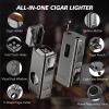 Tesonway Cigar humidor and Cigar Lighter with Cigar Cutter V Cut, Cedar Wood Humidor Cigar Box, Cigar Accessories Drawer, Windproof Refillable Butane Lighter, Cigar Gifts for Men view 3