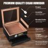 Tesonway Cigar humidor and Cigar Lighter with Cigar Cutter V Cut, Cedar Wood Humidor Cigar Box, Cigar Accessories Drawer, Windproof Refillable Butane Lighter, Cigar Gifts for Men view 4