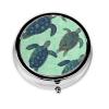 Turtle Print Pill Box Round 3 Compartment Pill Case Portable Travel Pill Organizer Mini Medicine Storage Box for Pocket Purse Metal Decorative Pill Holder for Daily Medicine view 1