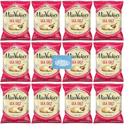 Kettle Cooked Potato Chips by Miss Vickie's Value Pack Bundled by SUPERDEALS | 1.375 Oz Bag | Sea Salt | Pack of 12 with mystery bonus gift