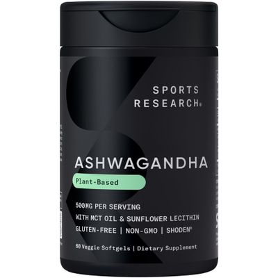 Sports Research Ashwagandha Softgels with Coconut MCT Oil - Natural Adaptogen Made with Shoden Ashwa for Relaxation, Calm & Sleep Support - Gluten Free & Vegan Friendly - 60 Count