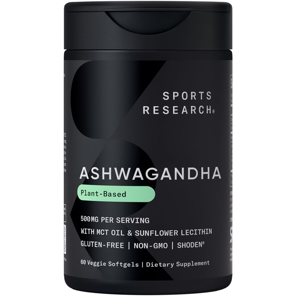 Sports Research Ashwagandha Softgels with Coconut MCT Oil - Natural Adaptogen Made with Shoden Ashwa for Relaxation, Calm & Sleep Support - Gluten Free & Vegan Friendly - 60 Count