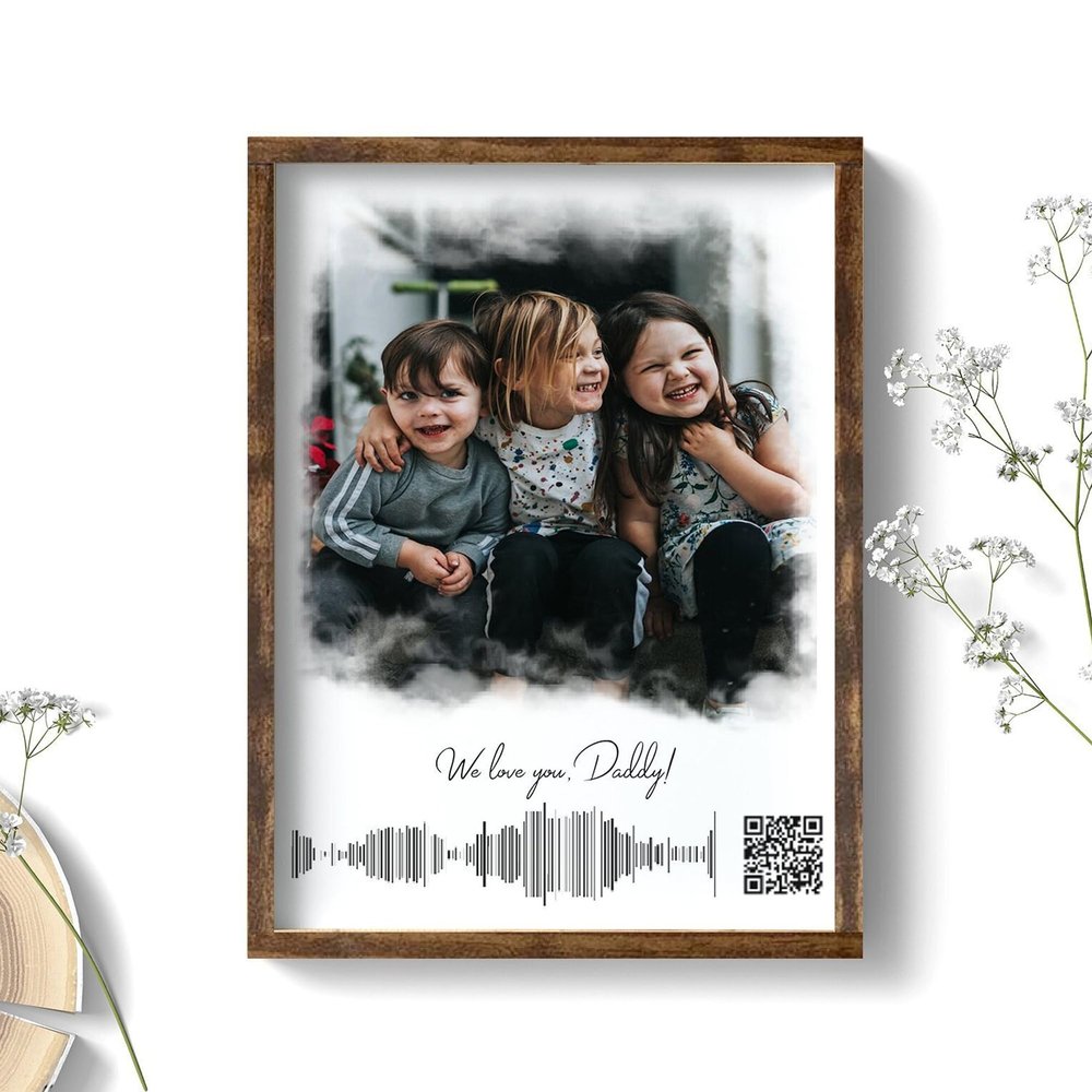 Custom Voice recording with QR Code Wooden Frame, Photo & Soundwave Created from Your Audio, Memorial Gift, Frame Canvas Print, Sound Wave Artwork Frame, Soundwave Art, Mother's Day, Gift for family