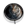 Animal Tiger Print Pill Box Round 3 Compartment Pill Case Portable Travel Pill Organizer Mini Medicine Storage Box for Pocket Purse Metal Decorative Pill Holder for Daily Medicine view 1