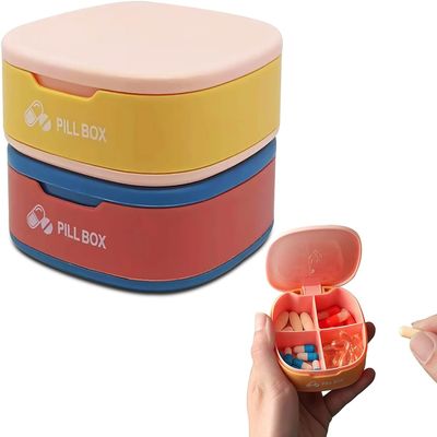 2PCS Pill Box 4 Times a Day Daily Pill Container Portable Pill Holder for Purse Compact Medicine Pill Organizer Vitamin Case Ideal for Travel (Blue+Pink)