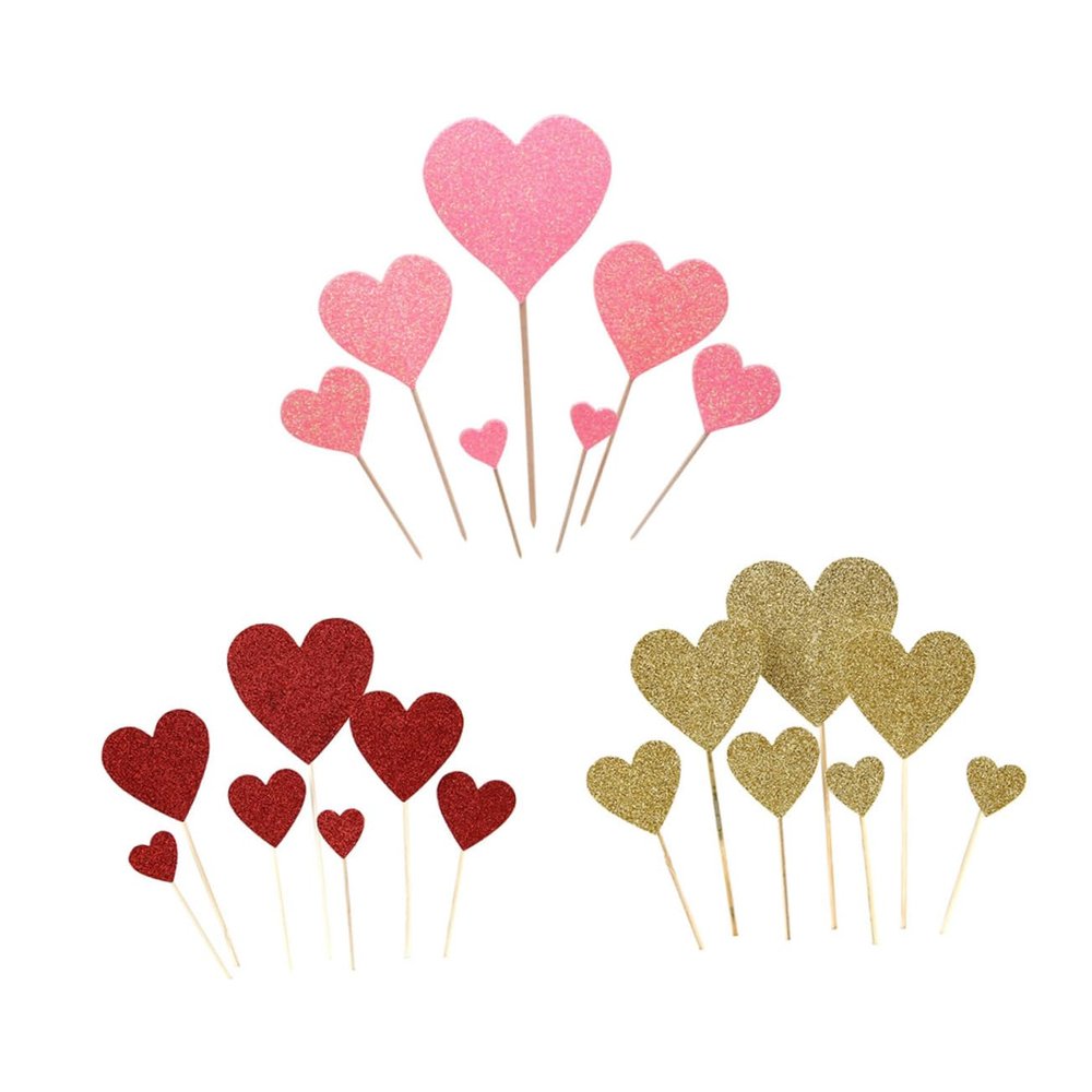 ifundom 7pc Heart Cupcake Toppers Double-sided Glitter Perfect for Wedding Birthday Baby Shower Decor