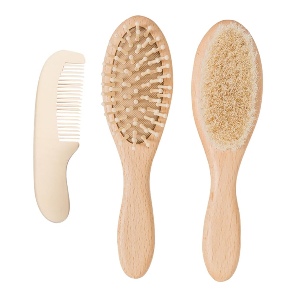 ifundom Wooden Comb Brush Wool Brush Scalp Massager Set Toiletries Baby Adult Use