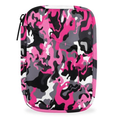 Abstract Camouflage Pill Box 7 Day Travel Pill Organizer for Child Adult Elder Pill Case with Zipper Pinks White Camo Portable Weekly Case Compact Size for Vitamin Supplement Holder