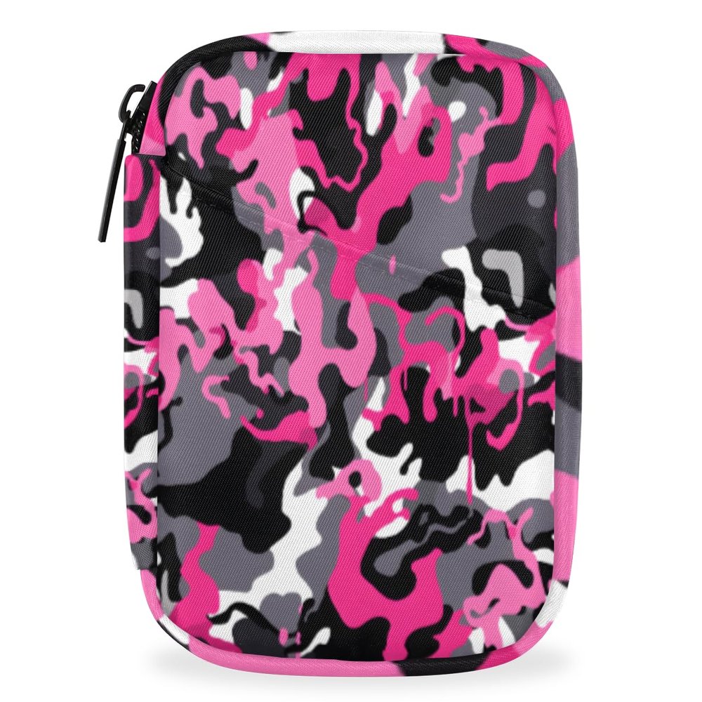 Abstract Camouflage Pill Box 7 Day Travel Pill Organizer for Child Adult Elder Pill Case with Zipper Pinks White Camo Portable Weekly Case Compact Size for Vitamin Supplement Holder