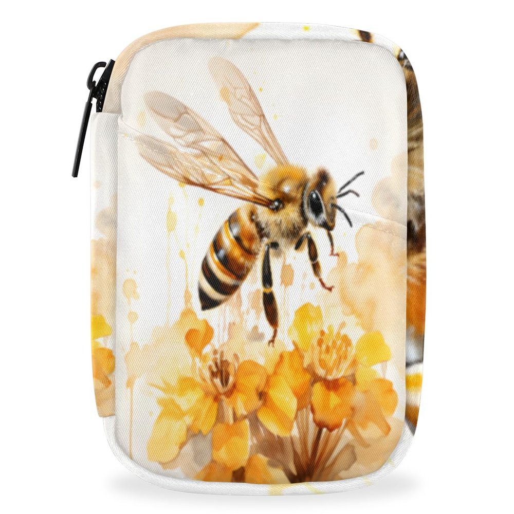 Insect Bees Pill Box 7 Day Travel Pill Organizer for Adult Elder Child Pill Case with Zipper Flowers Portable Weekly Case Compact Size for Vitamin Supplement Holder